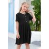 imageGORLYA Girls Short Sleeve Button Up Pleated Waist Loose Casual Linen Midi Dress with Pockets for 412 Years KidsBlack Color