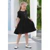imageGORLYA Girls Short Sleeve Button Up Pleated Waist Loose Casual Linen Midi Dress with Pockets for 412 Years KidsBlack Color