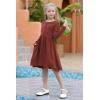 imageGORLYA Girls Short Sleeve Button Up Pleated Waist Loose Casual Linen Midi Dress with Pockets for 412 Years KidsBrown Color  Long Sleeve