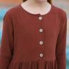 imageGORLYA Girls Short Sleeve Button Up Pleated Waist Loose Casual Linen Midi Dress with Pockets for 412 Years KidsBrown Color  Long Sleeve