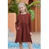 imageGORLYA Girls Short Sleeve Button Up Pleated Waist Loose Casual Linen Midi Dress with Pockets for 412 Years KidsBrown Color  Long Sleeve