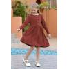 imageGORLYA Girls Short Sleeve Button Up Pleated Waist Loose Casual Linen Midi Dress with Pockets for 412 Years KidsBrown Color  Long Sleeve