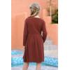 imageGORLYA Girls Short Sleeve Button Up Pleated Waist Loose Casual Linen Midi Dress with Pockets for 412 Years KidsBrown Color  Long Sleeve