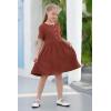 imageGORLYA Girls Short Sleeve Button Up Pleated Waist Loose Casual Linen Midi Dress with Pockets for 412 Years KidsBrown Color