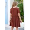 imageGORLYA Girls Short Sleeve Button Up Pleated Waist Loose Casual Linen Midi Dress with Pockets for 412 Years KidsBrown Color