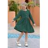 imageGORLYA Girls Short Sleeve Button Up Pleated Waist Loose Casual Linen Midi Dress with Pockets for 412 Years KidsGreen  Long Sleeve