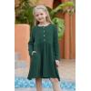 imageGORLYA Girls Short Sleeve Button Up Pleated Waist Loose Casual Linen Midi Dress with Pockets for 412 Years KidsGreen  Long Sleeve