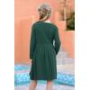imageGORLYA Girls Short Sleeve Button Up Pleated Waist Loose Casual Linen Midi Dress with Pockets for 412 Years KidsGreen  Long Sleeve