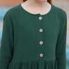 imageGORLYA Girls Short Sleeve Button Up Pleated Waist Loose Casual Linen Midi Dress with Pockets for 412 Years KidsGreen  Long Sleeve