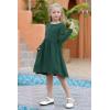 imageGORLYA Girls Short Sleeve Button Up Pleated Waist Loose Casual Linen Midi Dress with Pockets for 412 Years KidsGreen  Long Sleeve