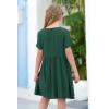 imageGORLYA Girls Short Sleeve Button Up Pleated Waist Loose Casual Linen Midi Dress with Pockets for 412 Years KidsGreen Color