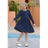 imageGORLYA Girls Short Sleeve Button Up Pleated Waist Loose Casual Linen Midi Dress with Pockets for 412 Years KidsNavy Color  Long Sleeve