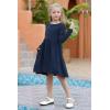 imageGORLYA Girls Short Sleeve Button Up Pleated Waist Loose Casual Linen Midi Dress with Pockets for 412 Years KidsNavy Color  Long Sleeve