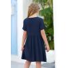 imageGORLYA Girls Short Sleeve Button Up Pleated Waist Loose Casual Linen Midi Dress with Pockets for 412 Years KidsNavy Color