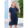 imageGORLYA Girls Short Sleeve Button Up Pleated Waist Loose Casual Linen Midi Dress with Pockets for 412 Years KidsNavy Color