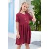 imageGORLYA Girls Short Sleeve Button Up Pleated Waist Loose Casual Linen Midi Dress with Pockets for 412 Years KidsRed Color
