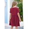 imageGORLYA Girls Short Sleeve Button Up Pleated Waist Loose Casual Linen Midi Dress with Pockets for 412 Years KidsRed Color