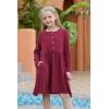 imageGORLYA Girls Short Sleeve Button Up Pleated Waist Loose Casual Linen Midi Dress with Pockets for 412 Years KidsRedlong Sleeve