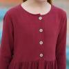 imageGORLYA Girls Short Sleeve Button Up Pleated Waist Loose Casual Linen Midi Dress with Pockets for 412 Years KidsRedlong Sleeve