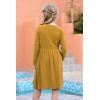 imageGORLYA Girls Short Sleeve Button Up Pleated Waist Loose Casual Linen Midi Dress with Pockets for 412 Years KidsYellow Color  Long Sleeve