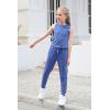 imageGORLYA Girls Sleeveless Solid Casual Jumpsuit Rompers Harem Pants Outfits for 414TBlue