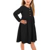 imageGORLYA Girls Short Sleeve Button Up Pleated Waist Loose Casual Linen Midi Dress with Pockets for 412 Years KidsBlack Color  Long Sleeve