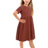 imageGORLYA Girls Short Sleeve Button Up Pleated Waist Loose Casual Linen Midi Dress with Pockets for 412 Years KidsBrown Color