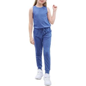 imageGORLYA Girls Sleeveless Solid Casual Jumpsuit Rompers Harem Pants Outfits for 414TBlue