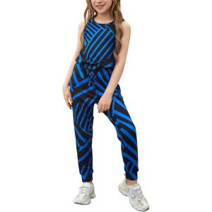 imageGORLYA Girls Sleeveless Solid Casual Jumpsuit Rompers Harem Pants Outfits for 414TBlue Print