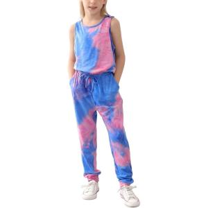 imageGORLYA Girls Sleeveless Solid Casual Jumpsuit Rompers Harem Pants Outfits for 414TBluepink Tiedye