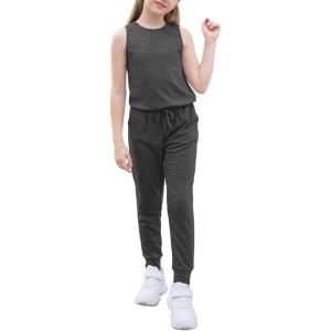 imageGORLYA Girls Sleeveless Solid Casual Jumpsuit Rompers Harem Pants Outfits for 414TDark Gray
