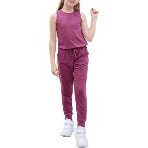 imageGORLYA Girls Sleeveless Solid Casual Jumpsuit Rompers Harem Pants Outfits for 414TFuchsia