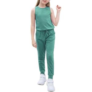 imageGORLYA Girls Sleeveless Solid Casual Jumpsuit Rompers Harem Pants Outfits for 414TGreen