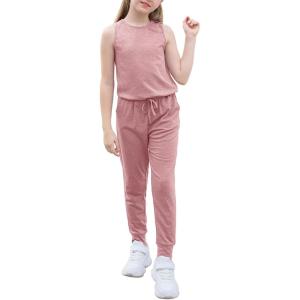 imageGORLYA Girls Sleeveless Solid Casual Jumpsuit Rompers Harem Pants Outfits for 414TPink