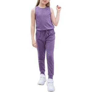 imageGORLYA Girls Sleeveless Solid Casual Jumpsuit Rompers Harem Pants Outfits for 414TPurple