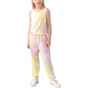 imageGORLYA Girls Sleeveless Solid Casual Jumpsuit Rompers Harem Pants Outfits for 414TYellowpink Tiedye