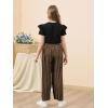 imageGORLYA Girls Clothing Sets Ruffle Trim Short Sleeve Tops Casual Printed Pleated Wide Leg Pants 2 PCS Outfit Suits 614YBrown Leopard
