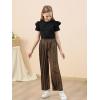 imageGORLYA Girls Clothing Sets Ruffle Trim Short Sleeve Tops Casual Printed Pleated Wide Leg Pants 2 PCS Outfit Suits 614YBrown Leopard