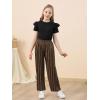 imageGORLYA Girls Clothing Sets Ruffle Trim Short Sleeve Tops Casual Printed Pleated Wide Leg Pants 2 PCS Outfit Suits 614YBrown Leopard