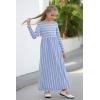 imageGORLYA Girls Long Sleeve Floral Print Loose Casual Holiday Long Maxi Dress with Pockets 412 YearsBlue Stripelong Sleeve