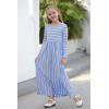 imageGORLYA Girls Long Sleeve Floral Print Loose Casual Holiday Long Maxi Dress with Pockets 412 YearsBlue Stripelong Sleeve