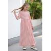 imageGORLYA Girls Long Sleeve Floral Print Loose Casual Holiday Long Maxi Dress with Pockets 412 YearsPink Stripelong Sleeve