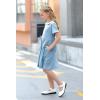 imageGORLYA Girls Short Sleeve Casual Vintage Peter Pan Collar Fit and Flare Skater Party Dress with Pockets 412 YearsBlue