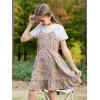 imageGORLYA Girls Skirt Sets Casual Short Sleeve Knit Tops and Floral Ruffle Hem Summer Cami Dress 2PCS Outfit Clothes 614YBrown Print