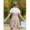 imageGORLYA Girls Skirt Sets Casual Short Sleeve Knit Tops and Floral Ruffle Hem Summer Cami Dress 2PCS Outfit Clothes 614YBrown Print