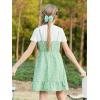 imageGORLYA Girls Skirt Sets Casual Short Sleeve Knit Tops and Floral Ruffle Hem Summer Cami Dress 2PCS Outfit Clothes 614YGreen Flower