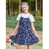 imageGORLYA Girls Skirt Sets Casual Short Sleeve Knit Tops and Floral Ruffle Hem Summer Cami Dress 2PCS Outfit Clothes 614YNavy Print