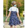 imageGORLYA Girls Skirt Sets Casual Short Sleeve Knit Tops and Floral Ruffle Hem Summer Cami Dress 2PCS Outfit Clothes 614YNavy Print