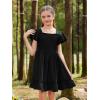 imageGORLYA Girls Square Neck Elegant Flowy Sleeve Shirred Bodice Ruffle Hem Babydoll ALine Dress 614YBlack