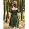 imageGORLYA Girls Square Neck Elegant Flowy Sleeve Shirred Bodice Ruffle Hem Babydoll ALine Dress 614YGreen